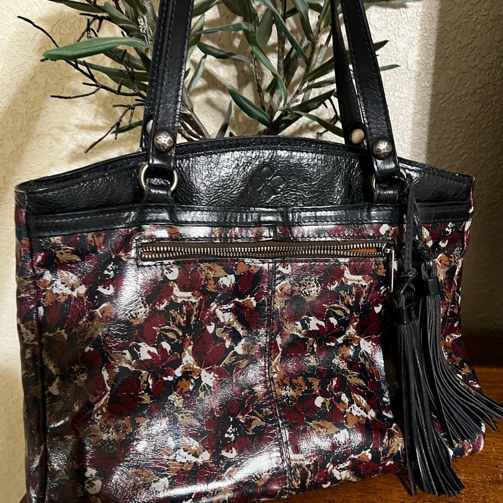 Patricia Nash Black and Burgundy Floral-Print Shoulder Bag